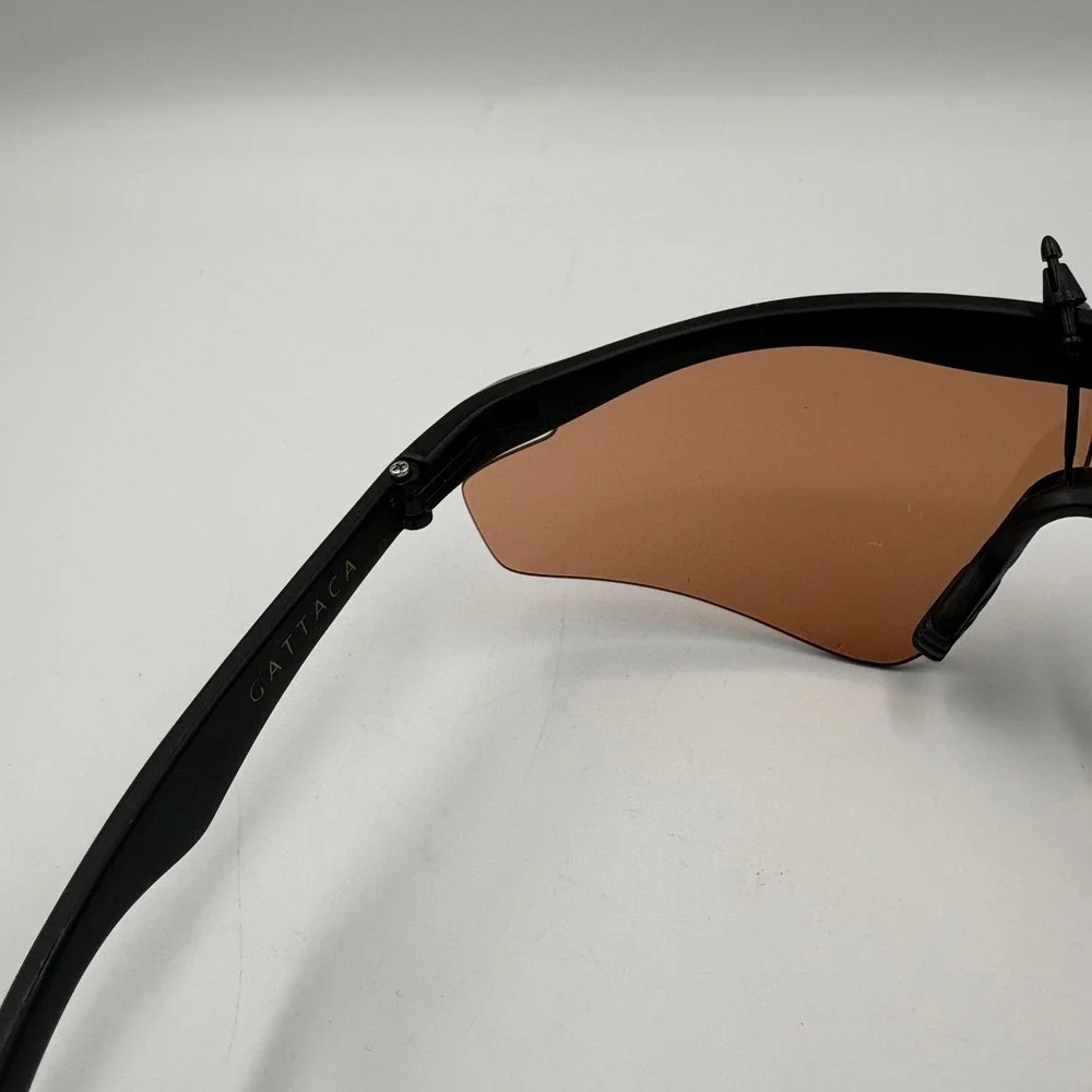 Gattaca Shield Sunglasses Matte Black‎ Wrap Around Amber Lens Sporty Y2K Cyber